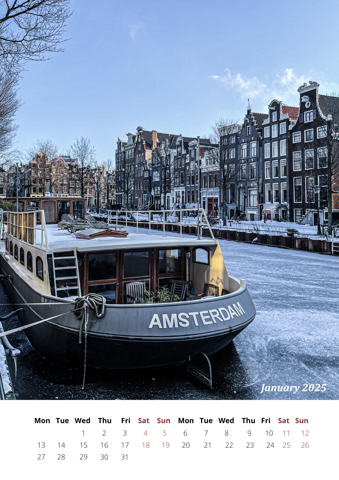 Amsterdam Calendar 2025 - FREE SHIPPING WORLDWIDE