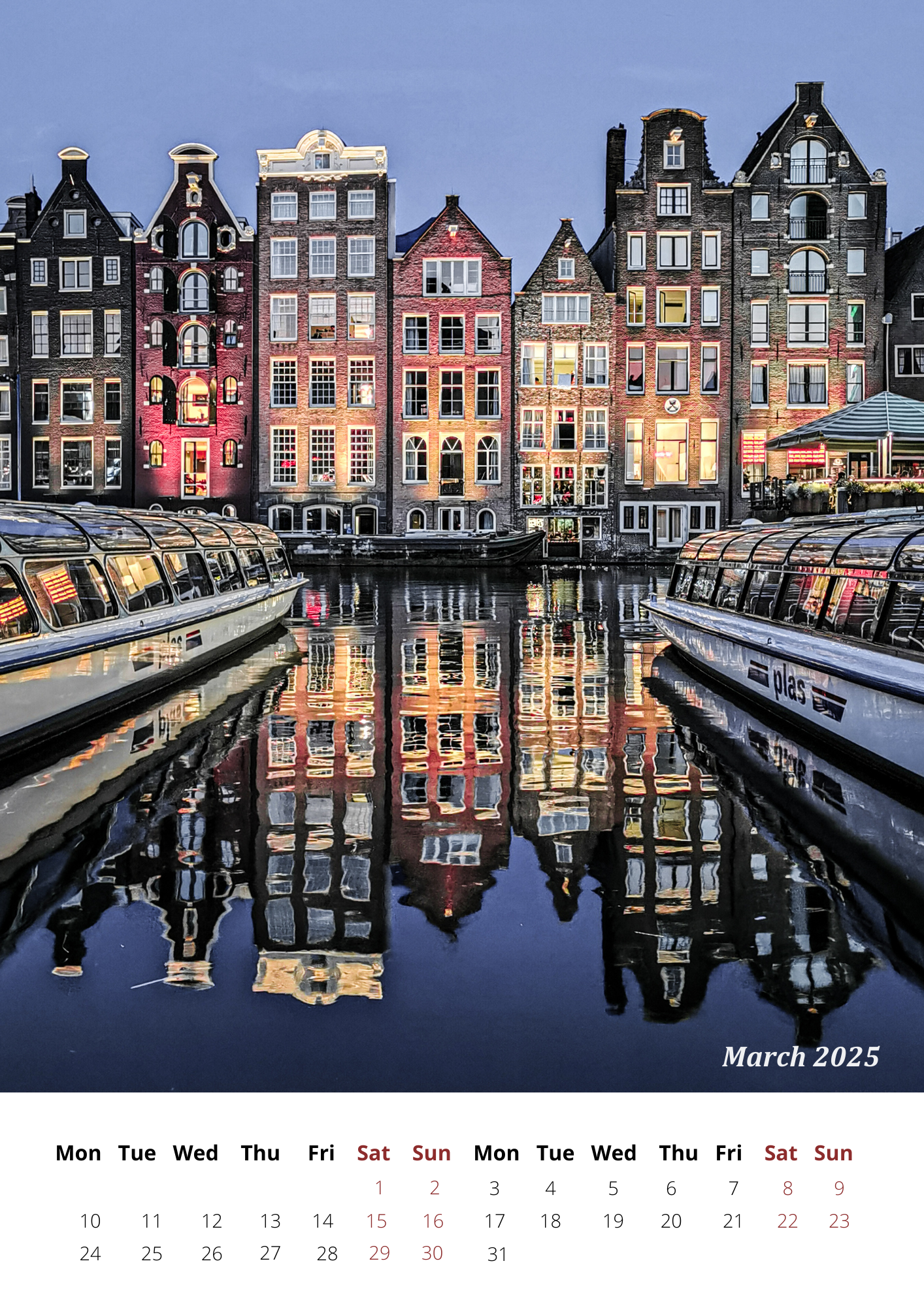 Amsterdam Calendar 2025 - FREE SHIPPING WORLDWIDE